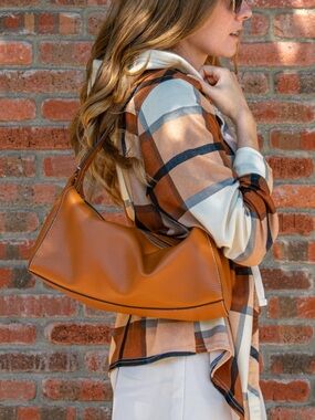 Light Brown Cognac Faux Leather Shoulder Hobo Bag